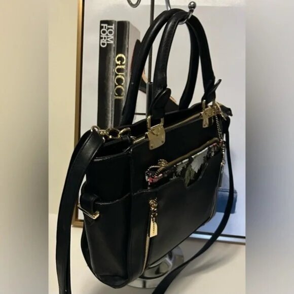 Big Buddha black tote shoulder bag with flower wallet/pouch - Picture 3 of 9